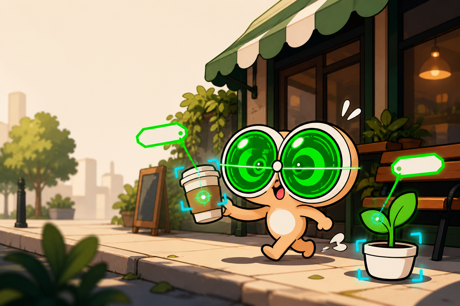FOUREYES walking while labeling coffee and plants