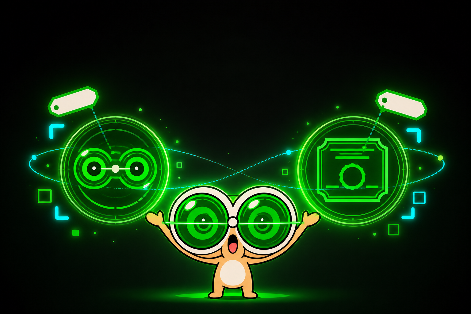 FOUREYES bringing two glowing green signals together